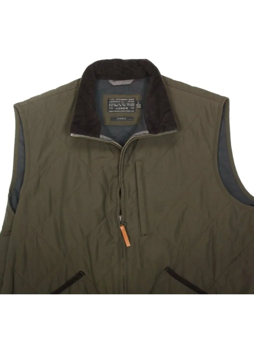 J. Crew Vest Jacket Mens L Green Olive Sussex Quilted Primaloft Zip Outdoor /531